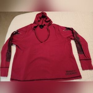 Harley-Davidson Red Black Women's Hooded Shirt All Logos Cotton SZ XL